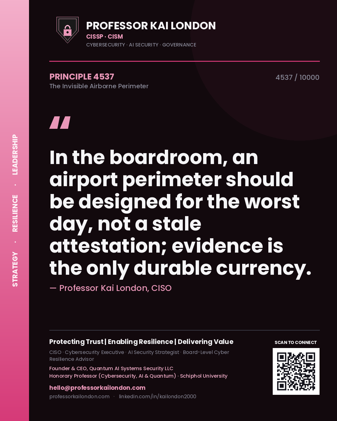 Professor Kai London principle 4537: In the boardroom, an airport perimeter should be designed for the worst day, not a stale attestation; evidence is the only durable currency.