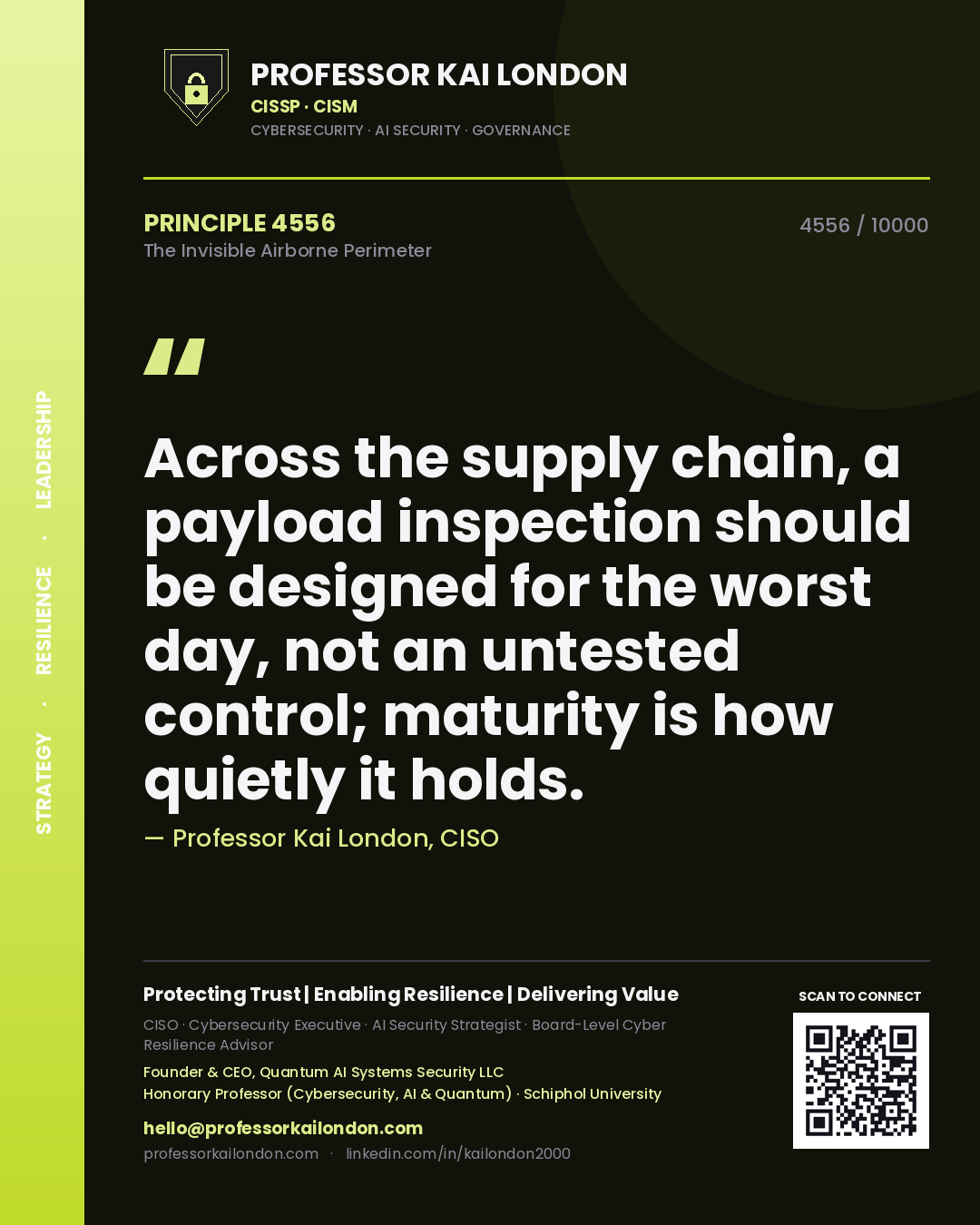 Professor Kai London principle 4556: Across the supply chain, a payload inspection should be designed for the worst day, not an untested control; maturity is how quietly it holds.
