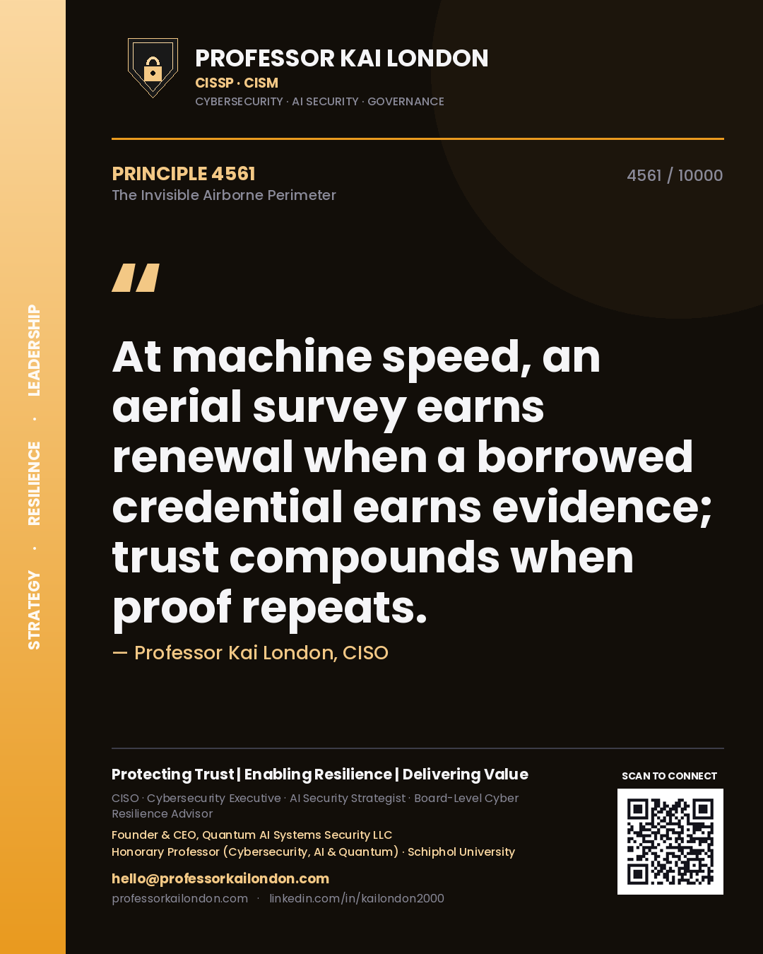 Professor Kai London principle 4561: At machine speed, an aerial survey earns renewal when a borrowed credential earns evidence; trust compounds when proof repeats.