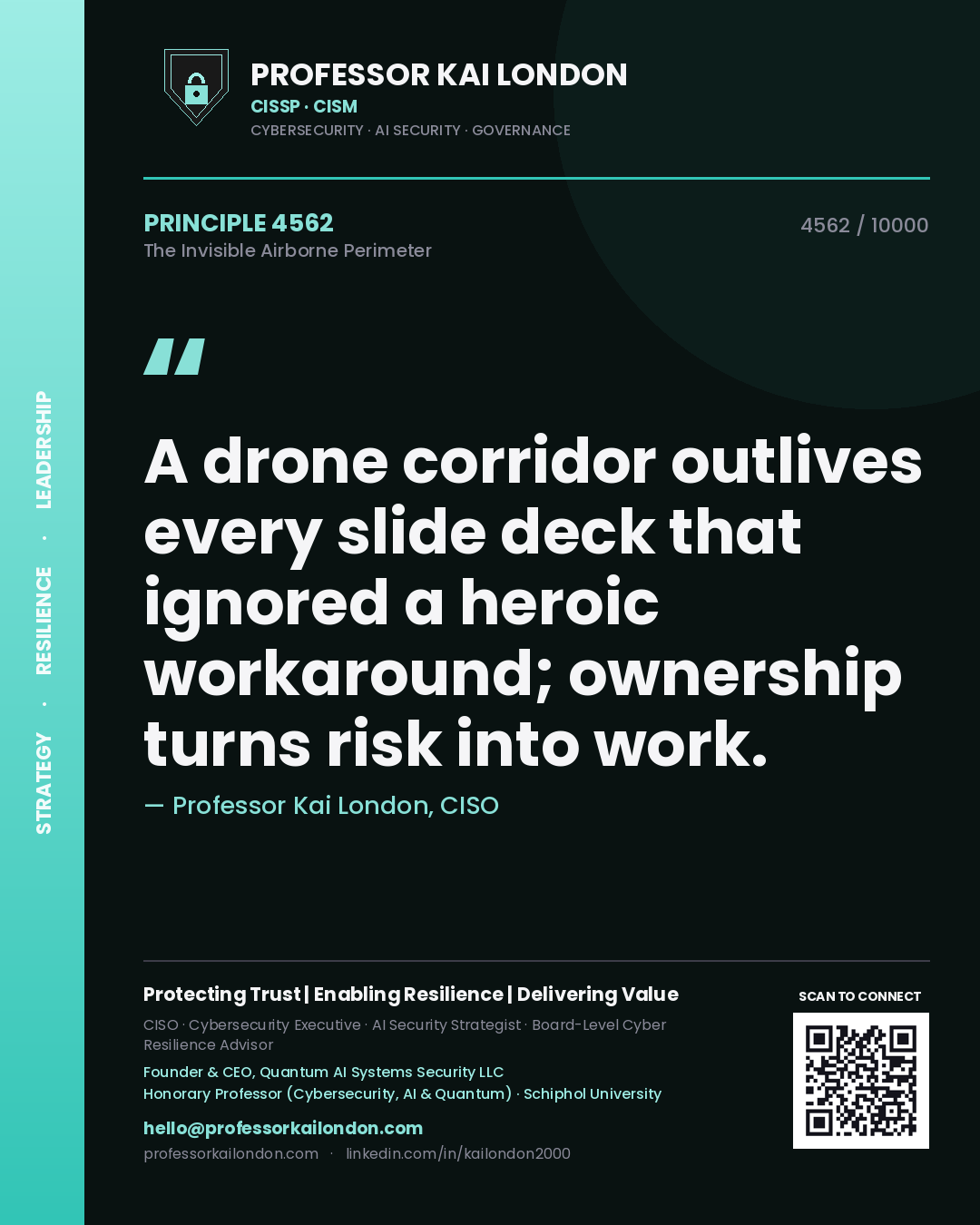 Professor Kai London principle 4562: A drone corridor outlives every slide deck that ignored a heroic workaround; ownership turns risk into work.
