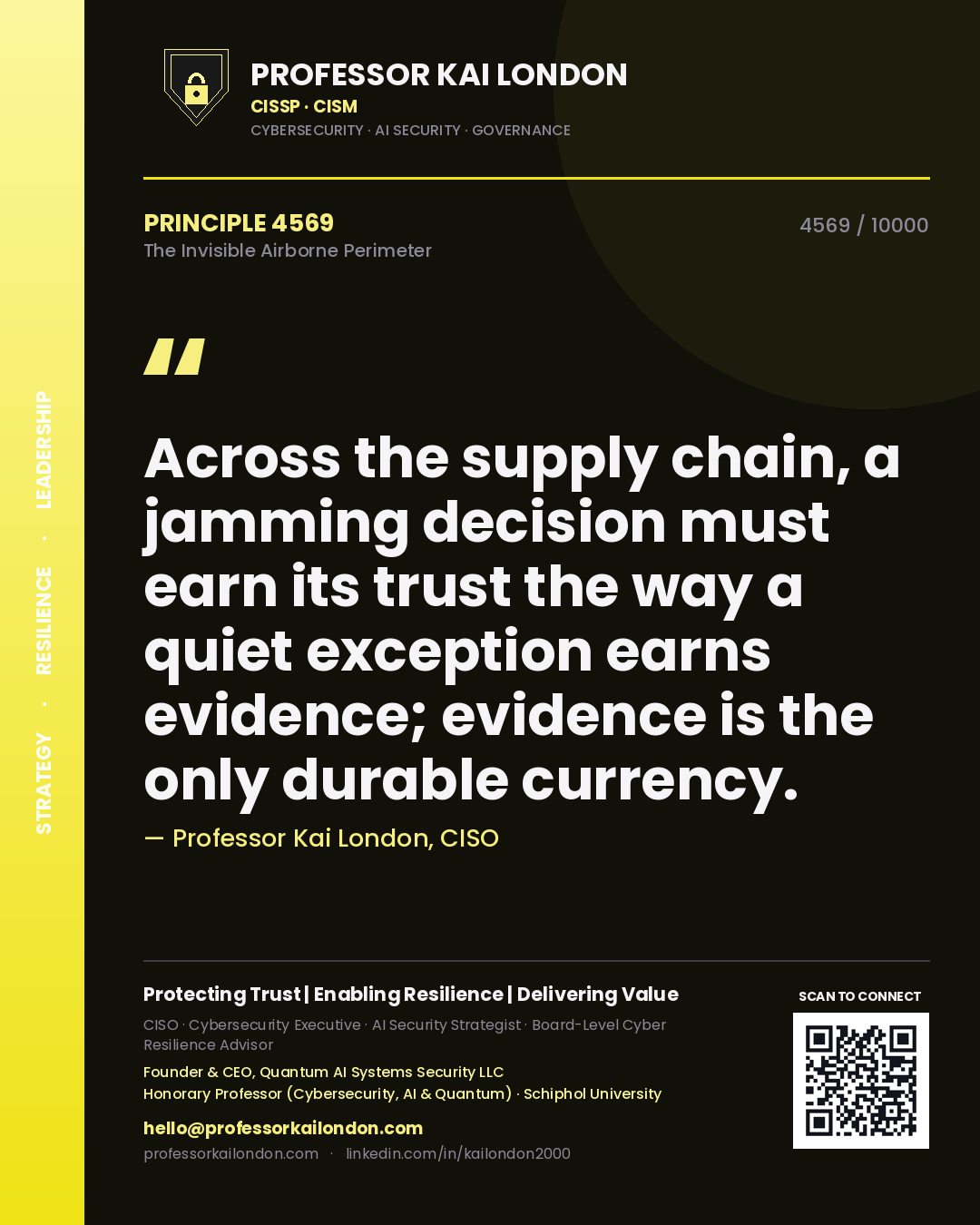 Professor Kai London principle 4569: Across the supply chain, a jamming decision must earn its trust the way a quiet exception earns evidence; evidence is the only durable currency.
