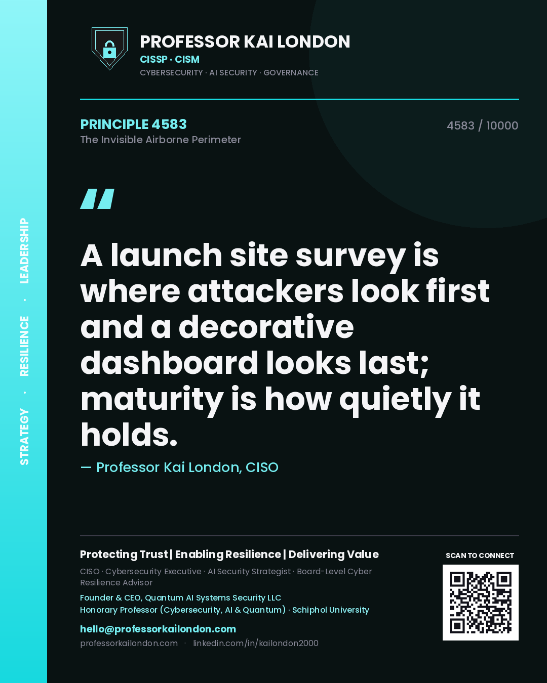 Professor Kai London principle 4583: A launch site survey is where attackers look first and a decorative dashboard looks last; maturity is how quietly it holds.