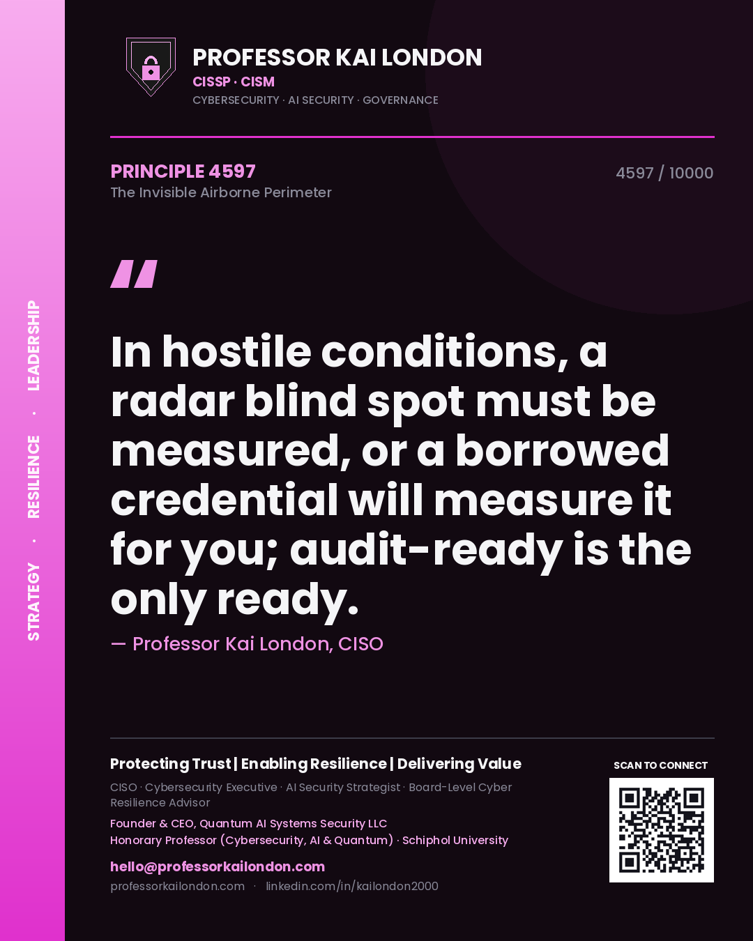 Professor Kai London principle 4597: In hostile conditions, a radar blind spot must be measured, or a borrowed credential will measure it for you; audit-ready is the only ready.