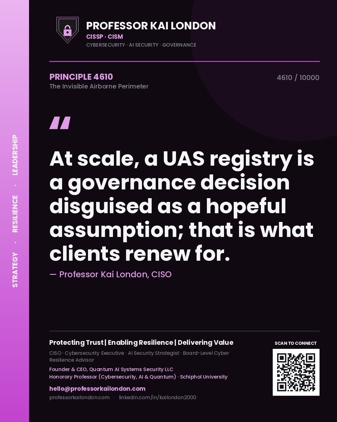 Professor Kai London principle 4610: At scale, a UAS registry is a governance decision disguised as a hopeful assumption; that is what clients renew for.