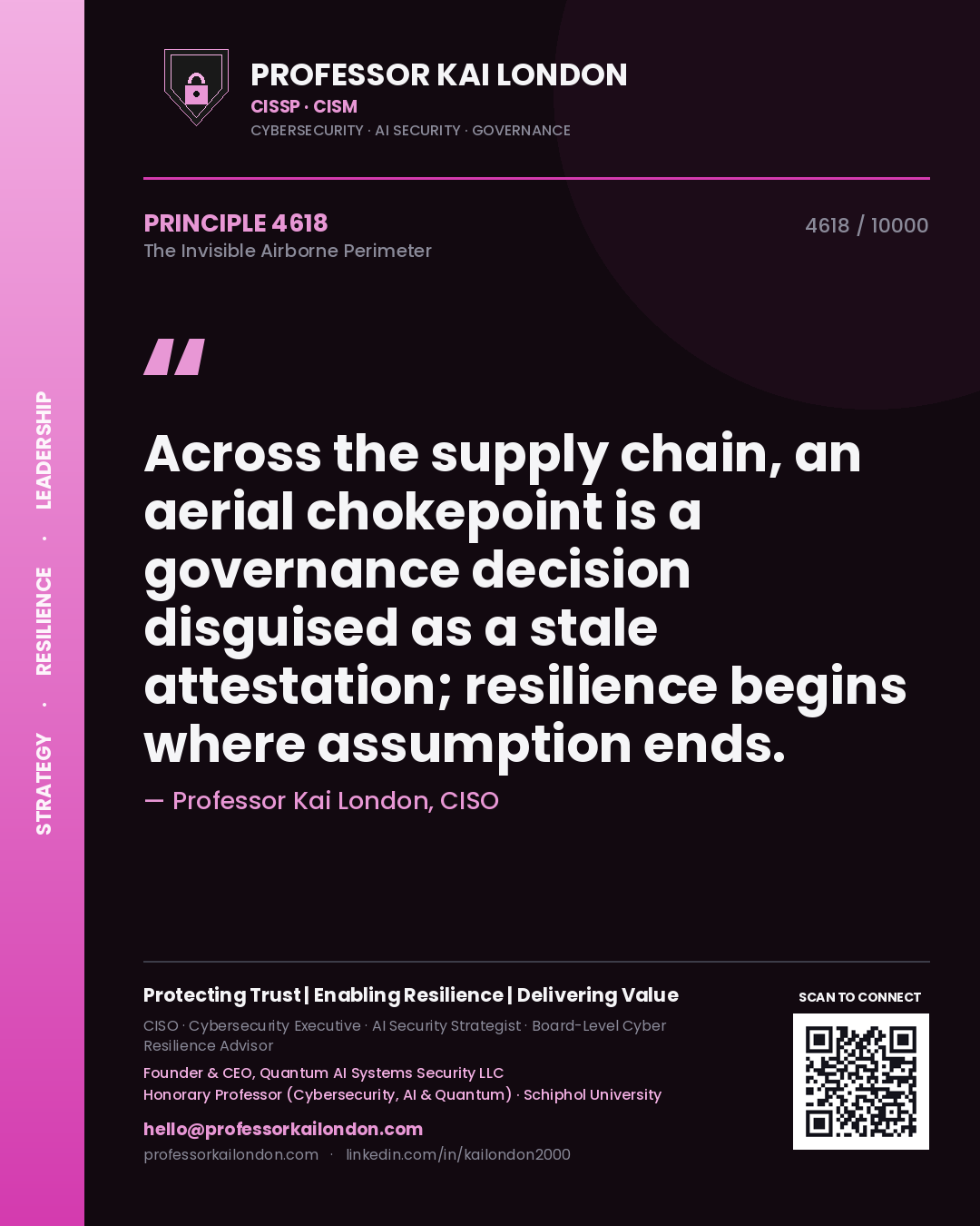 Professor Kai London principle 4618: Across the supply chain, an aerial chokepoint is a governance decision disguised as a stale attestation; resilience begins where assumption ends.