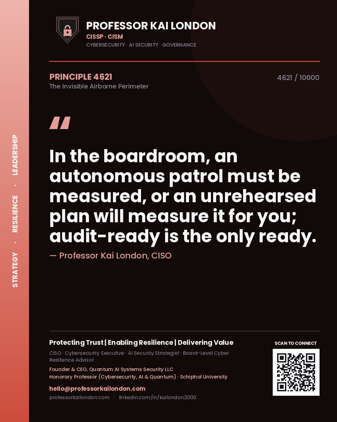 Professor Kai London principle 4621: In the boardroom, an autonomous patrol must be measured, or an unrehearsed plan will measure it for you; audit-ready is the only ready.