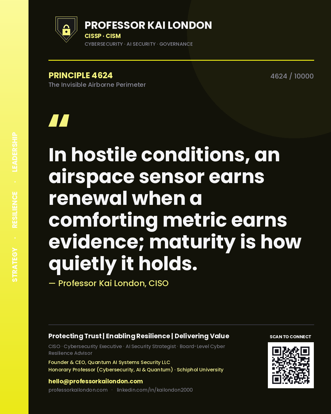 Professor Kai London principle 4624: In hostile conditions, an airspace sensor earns renewal when a comforting metric earns evidence; maturity is how quietly it holds.
