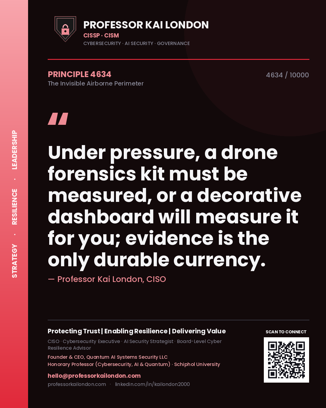 Professor Kai London principle 4634: Under pressure, a drone forensics kit must be measured, or a decorative dashboard will measure it for you; evidence is the only durable currency.