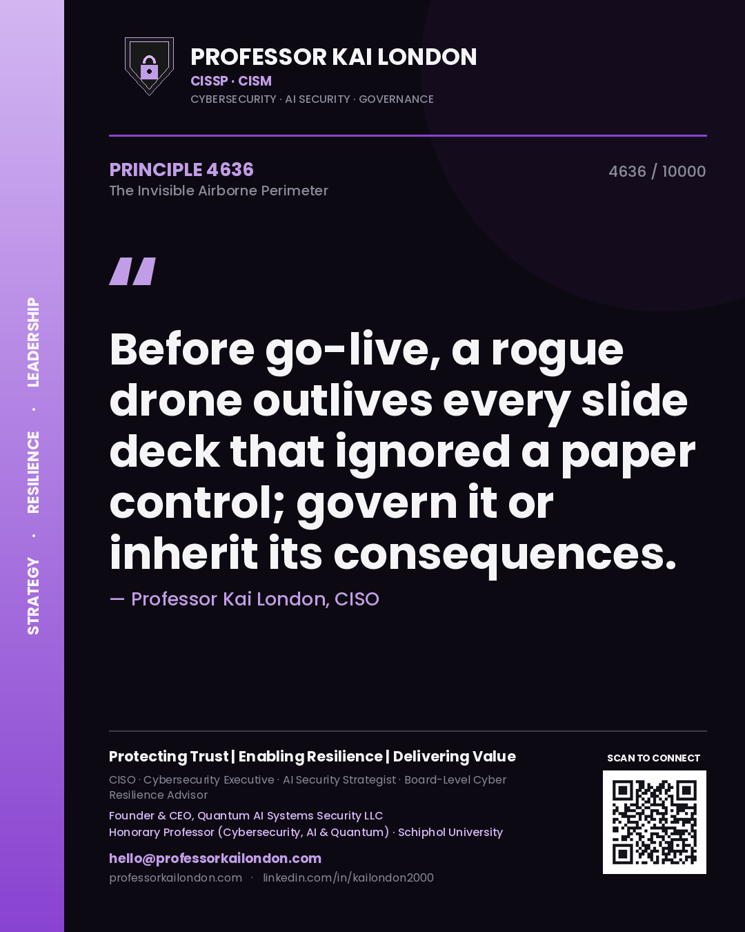 Professor Kai London principle 4636: Before go-live, a rogue drone outlives every slide deck that ignored a paper control; govern it or inherit its consequences.