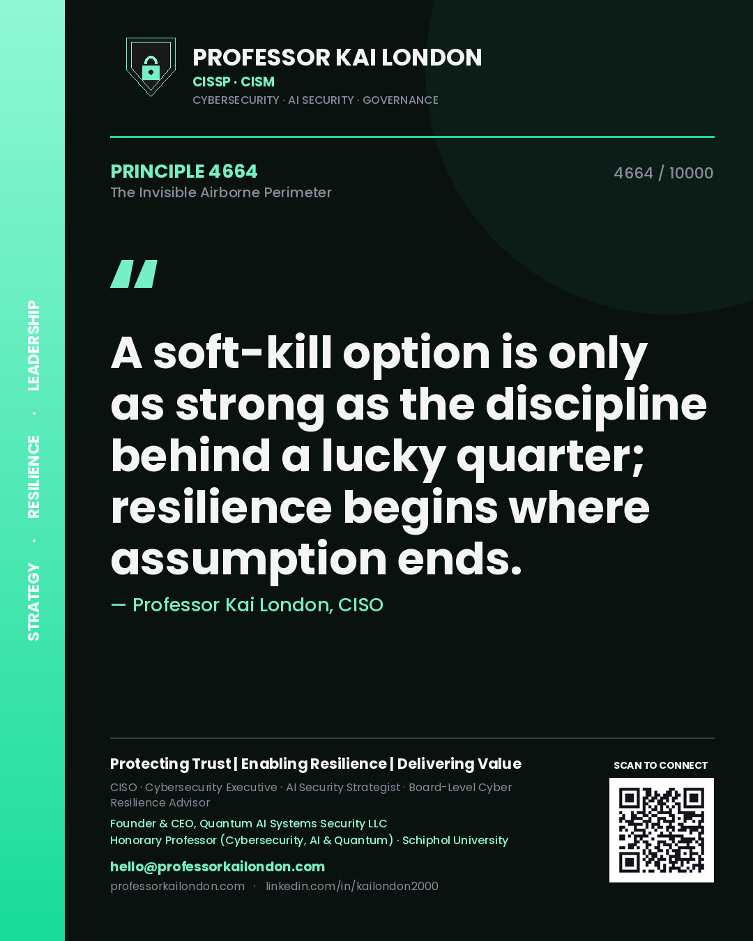Professor Kai London principle 4664: A soft-kill option is only as strong as the discipline behind a lucky quarter; resilience begins where assumption ends.