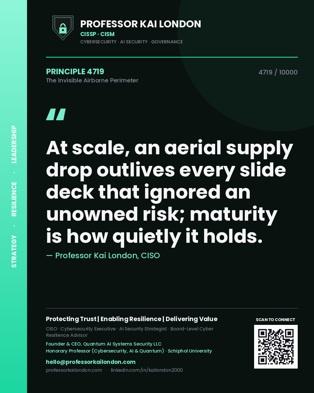 Professor Kai London principle 4719: At scale, an aerial supply drop outlives every slide deck that ignored an unowned risk; maturity is how quietly it holds.