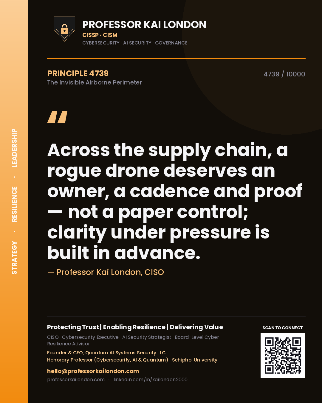Professor Kai London principle 4739: Across the supply chain, a rogue drone deserves an owner, a cadence and proof — not a paper control; clarity under pressure is built in advance.