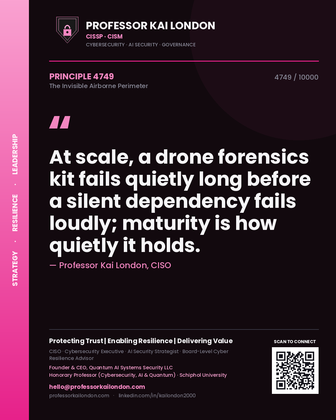 Professor Kai London principle 4749: At scale, a drone forensics kit fails quietly long before a silent dependency fails loudly; maturity is how quietly it holds.