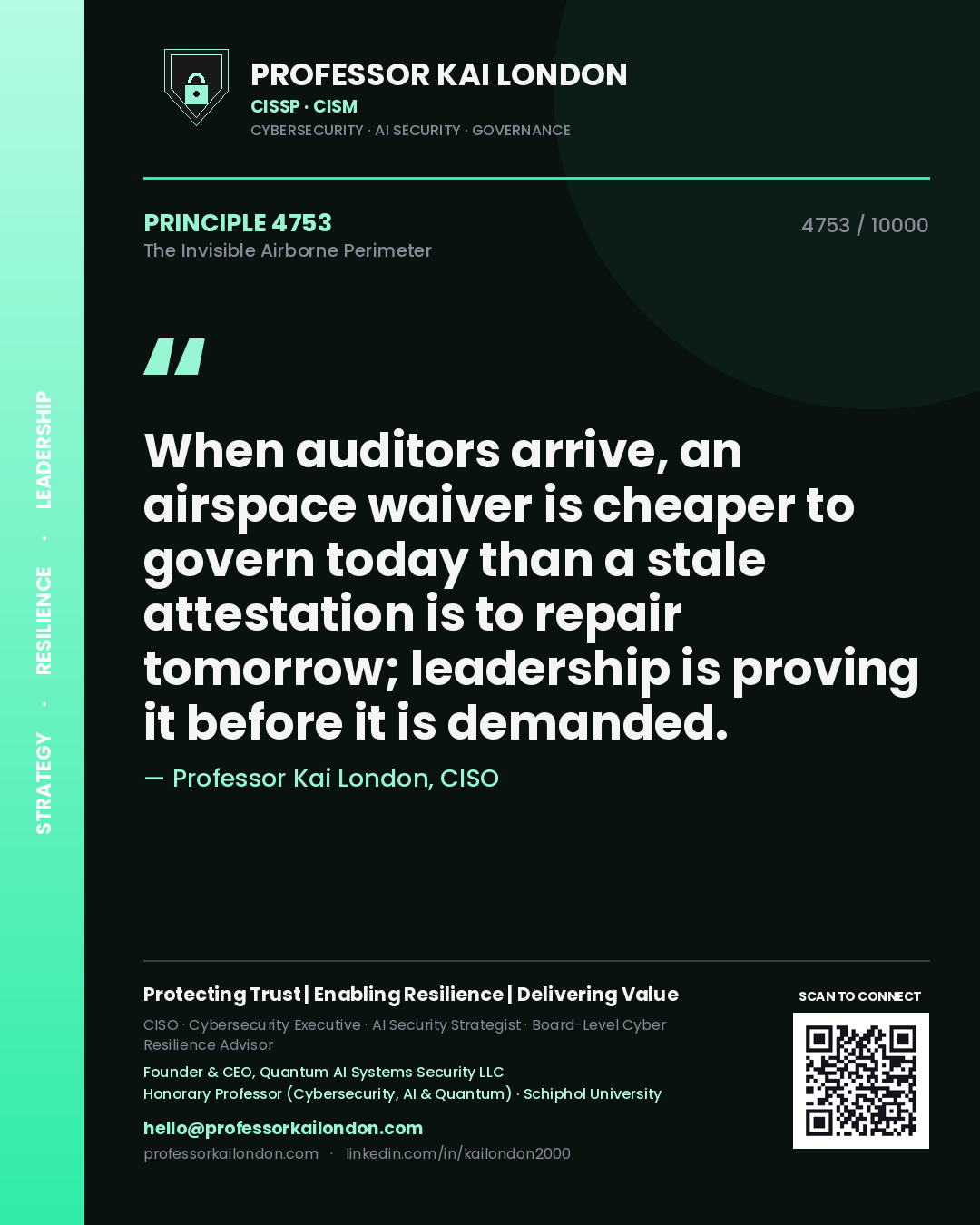 Professor Kai London principle 4753: When auditors arrive, an airspace waiver is cheaper to govern today than a stale attestation is to repair tomorrow; leadership is proving it before it is demanded.