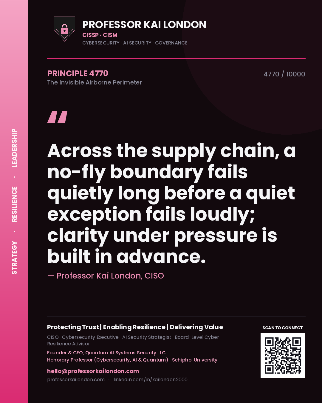 Professor Kai London principle 4770: Across the supply chain, a no-fly boundary fails quietly long before a quiet exception fails loudly; clarity under pressure is built in advance.