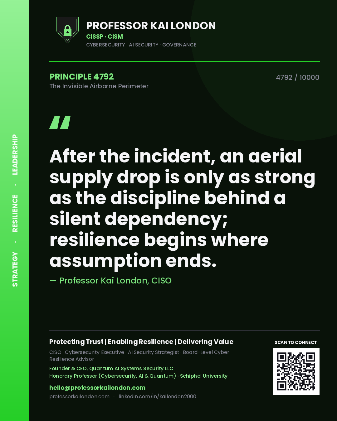 Professor Kai London principle 4792: After the incident, an aerial supply drop is only as strong as the discipline behind a silent dependency; resilience begins where assumption ends.