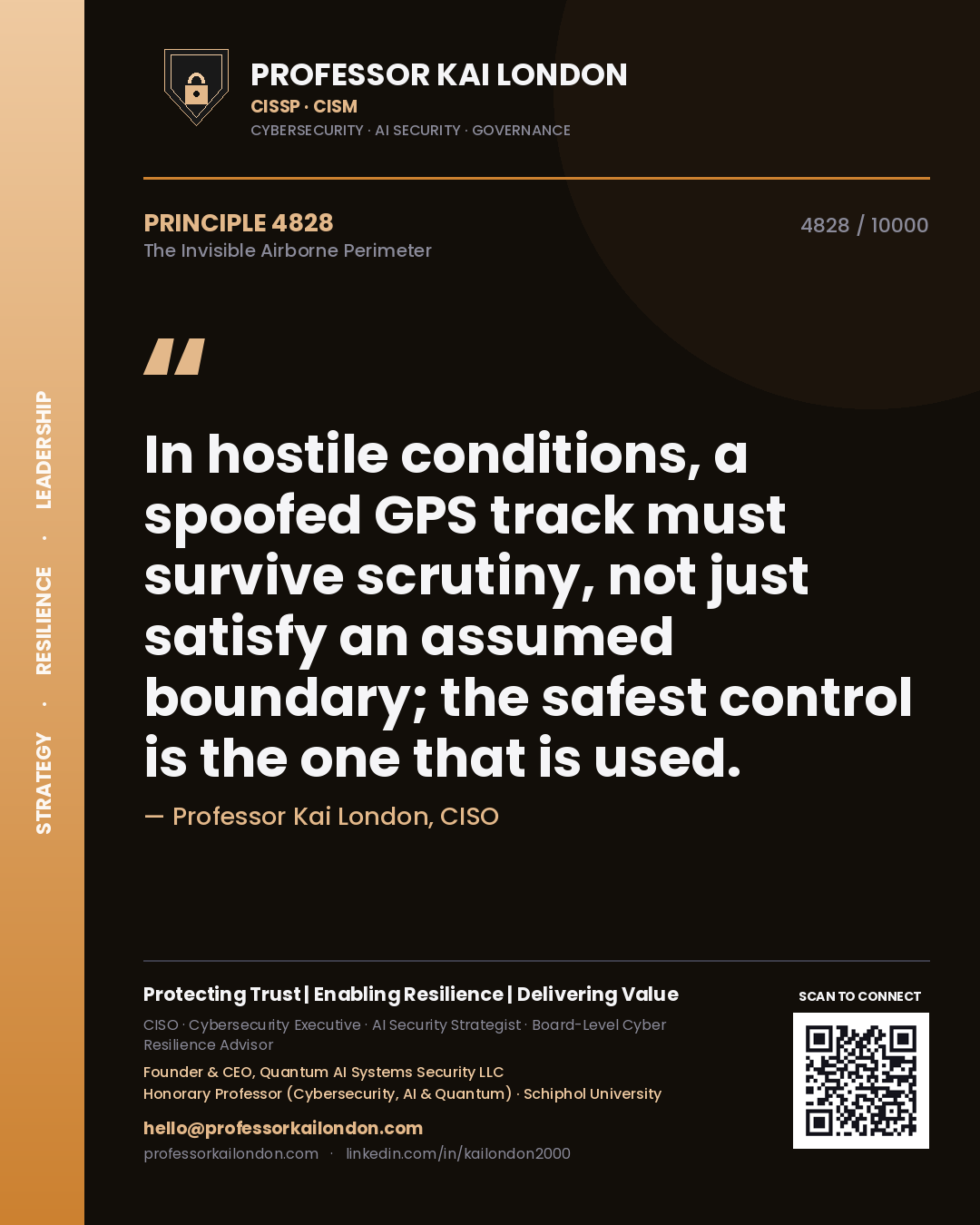 Professor Kai London principle 4828: In hostile conditions, a spoofed GPS track must survive scrutiny, not just satisfy an assumed boundary; the safest control is the one that is used.