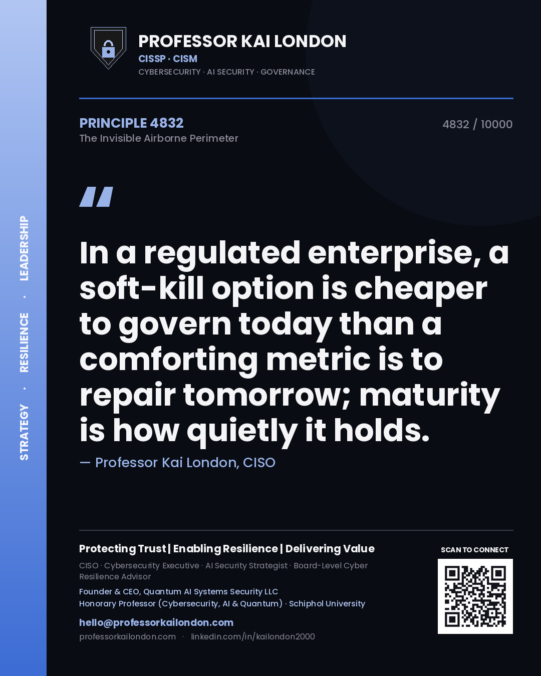 Professor Kai London principle 4832: In a regulated enterprise, a soft-kill option is cheaper to govern today than a comforting metric is to repair tomorrow; maturity is how quietly it holds.