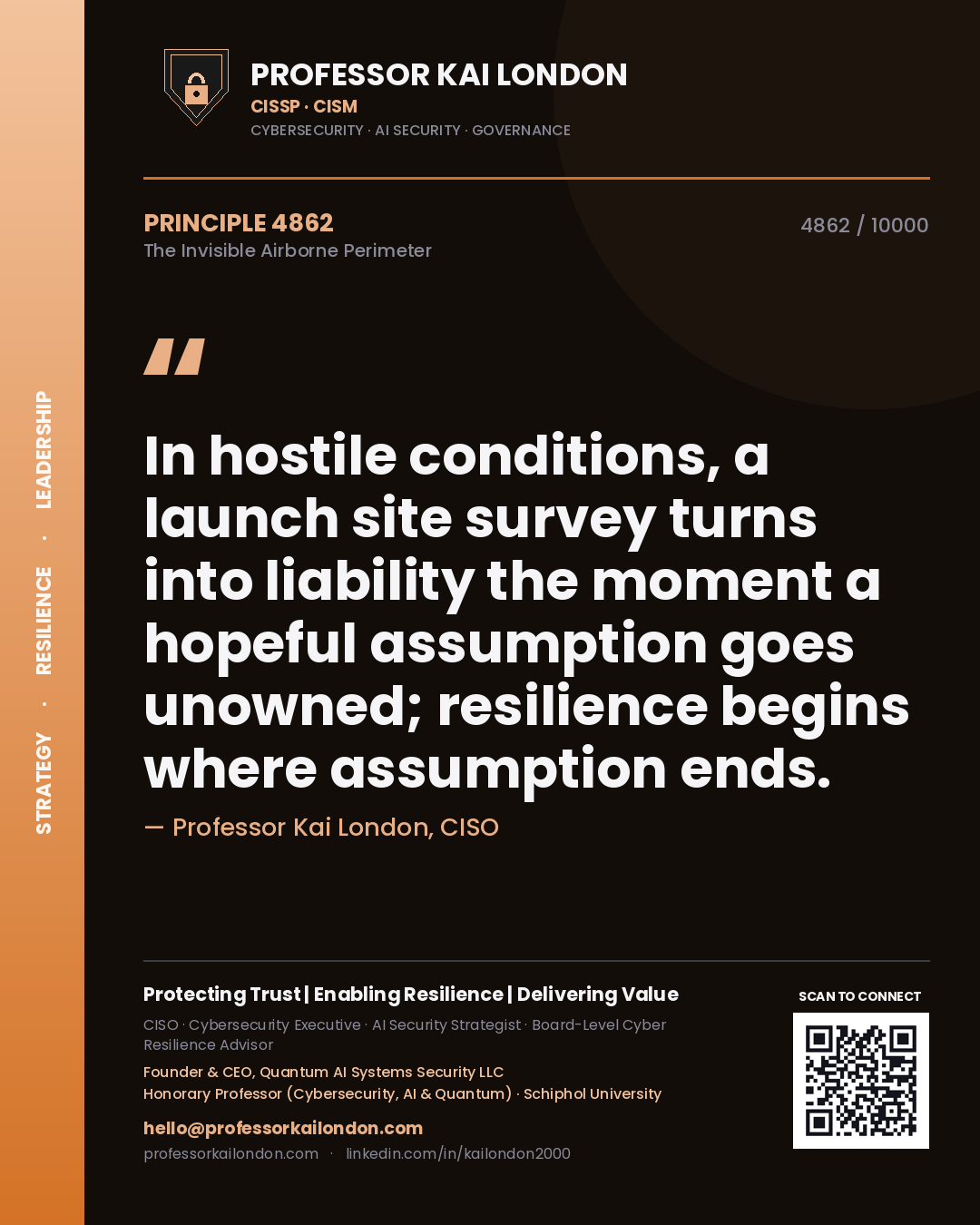Professor Kai London principle 4862: In hostile conditions, a launch site survey turns into liability the moment a hopeful assumption goes unowned; resilience begins where assumption ends.