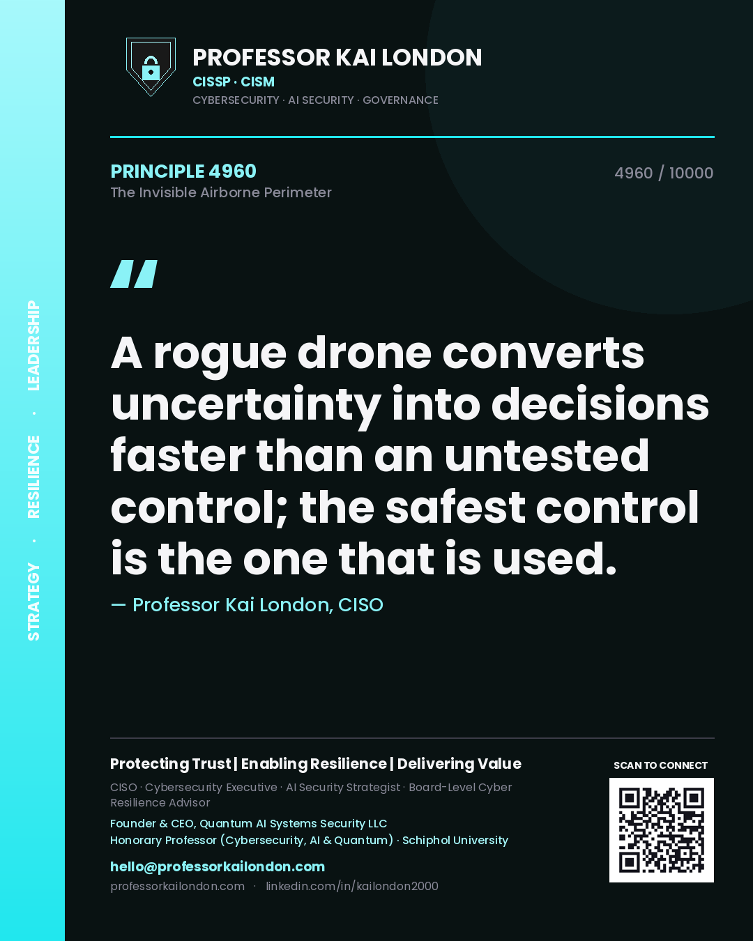 Professor Kai London principle 4960: A rogue drone converts uncertainty into decisions faster than an untested control; the safest control is the one that is used.