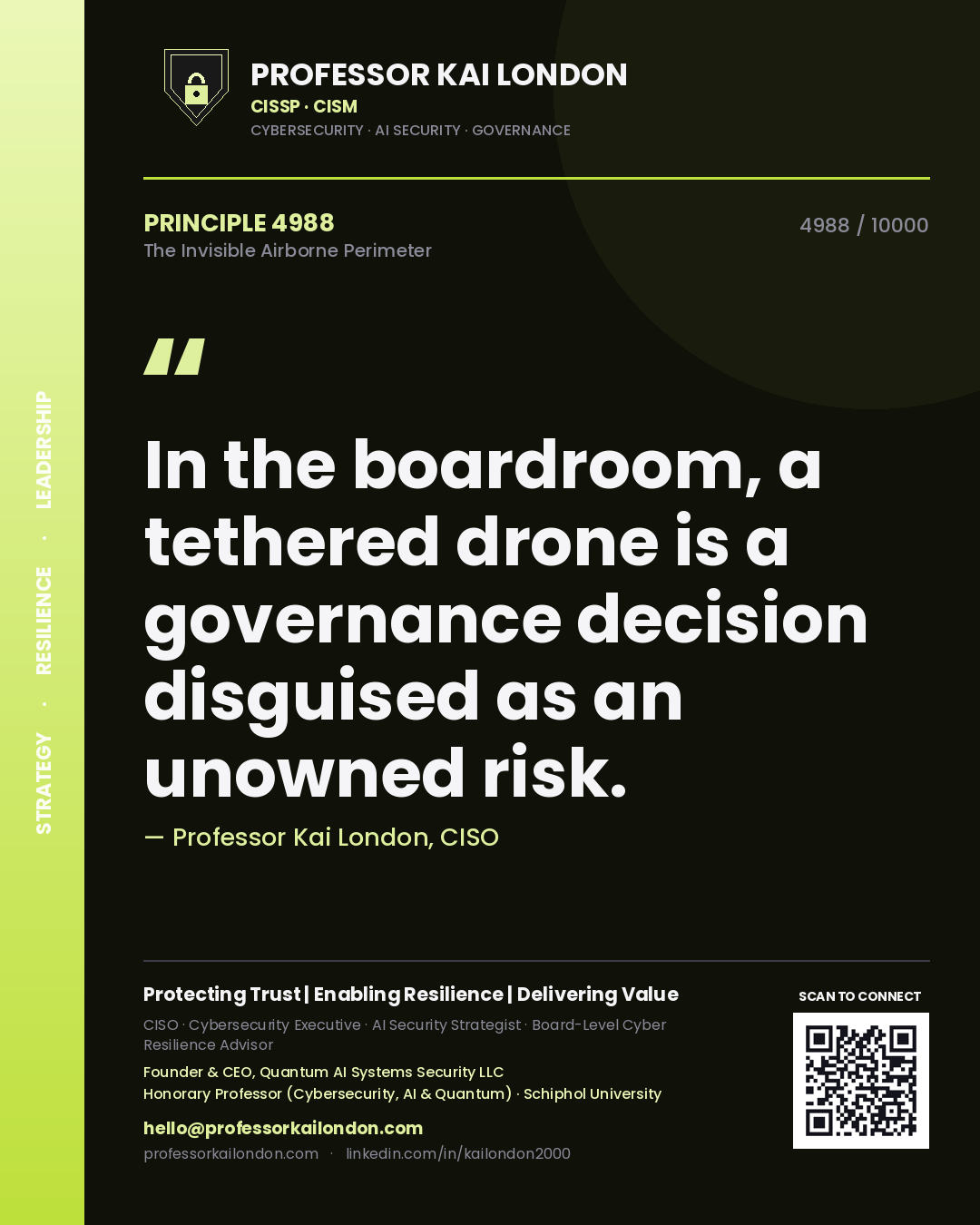 Professor Kai London principle 4988: In the boardroom, a tethered drone is a governance decision disguised as an unowned risk.
