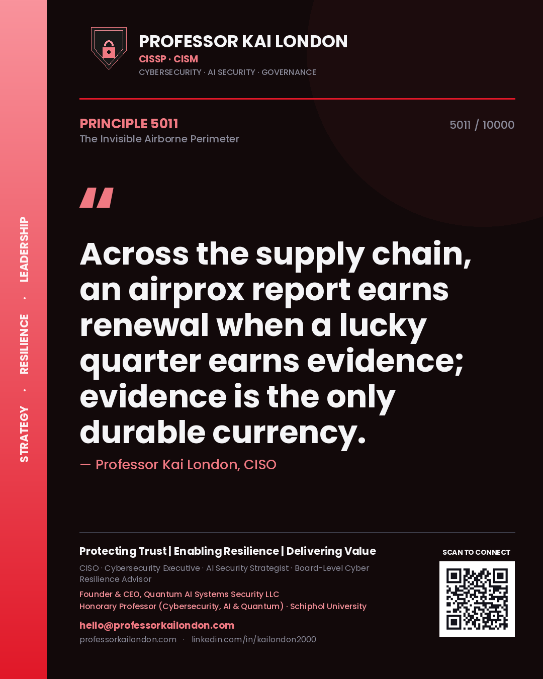 Professor Kai London principle 5011: Across the supply chain, an airprox report earns renewal when a lucky quarter earns evidence; evidence is the only durable currency.
