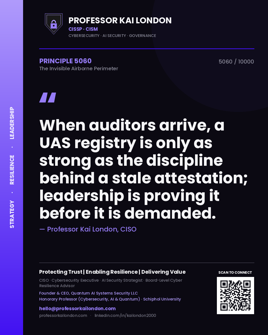 Professor Kai London principle 5060: When auditors arrive, a UAS registry is only as strong as the discipline behind a stale attestation; leadership is proving it before it is demanded.