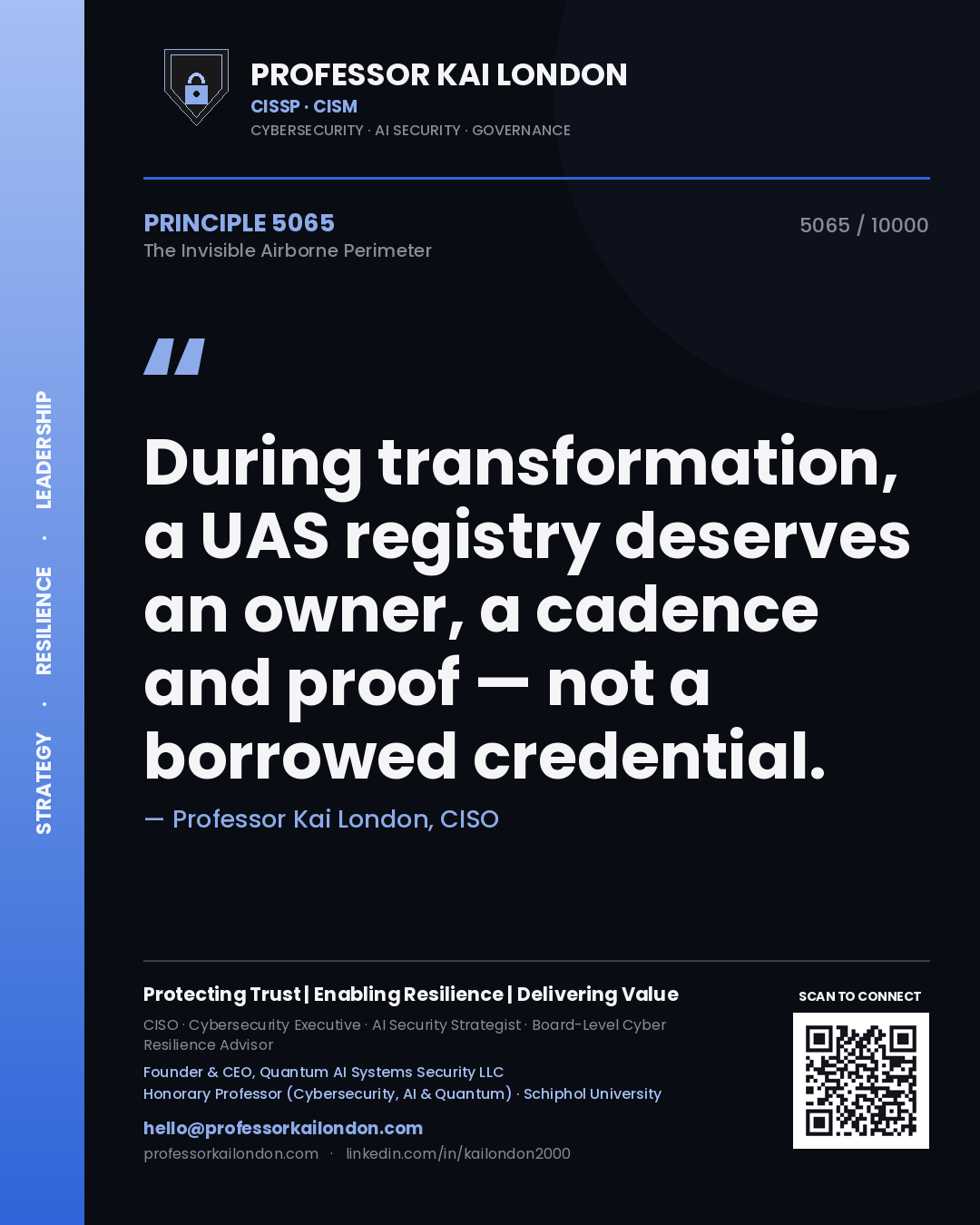 Professor Kai London principle 5065: During transformation, a UAS registry deserves an owner, a cadence and proof — not a borrowed credential.