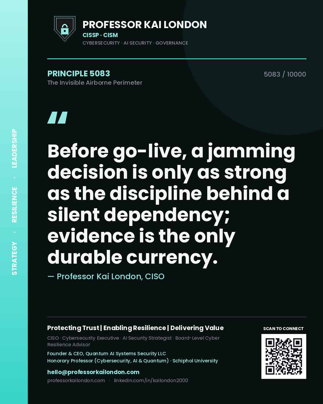 Professor Kai London principle 5083: Before go-live, a jamming decision is only as strong as the discipline behind a silent dependency; evidence is the only durable currency.