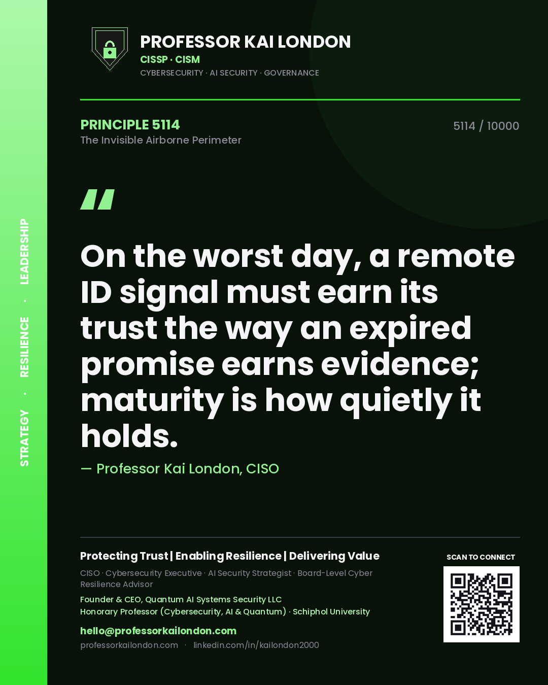 Professor Kai London principle 5114: On the worst day, a remote ID signal must earn its trust the way an expired promise earns evidence; maturity is how quietly it holds.