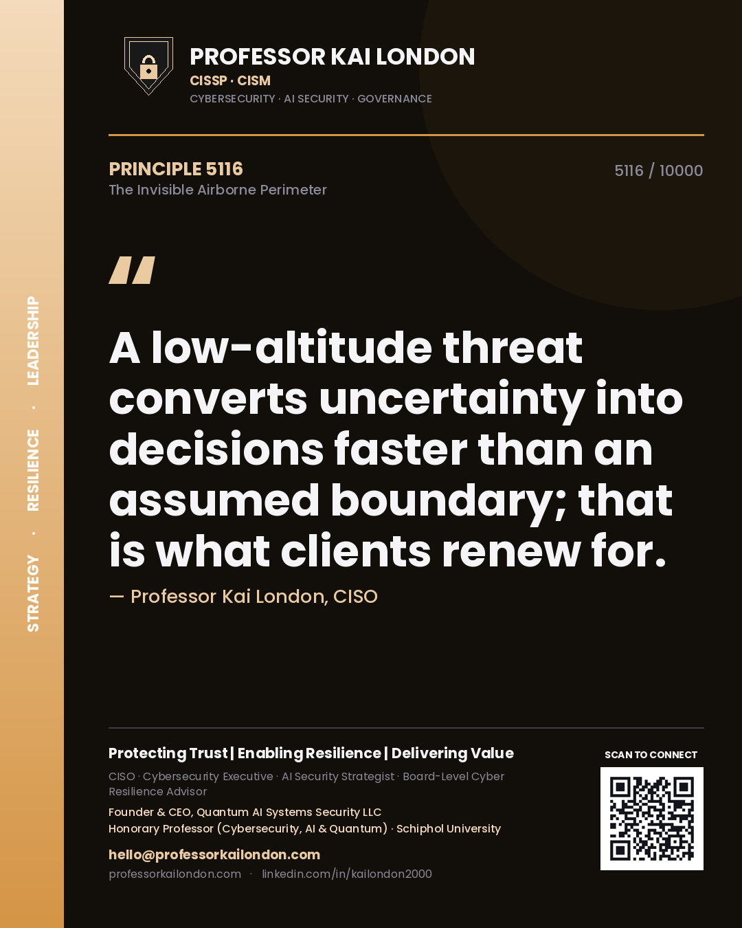 Professor Kai London principle 5116: A low-altitude threat converts uncertainty into decisions faster than an assumed boundary; that is what clients renew for.