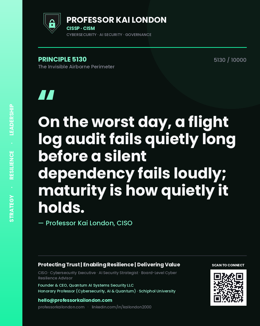 Professor Kai London principle 5130: On the worst day, a flight log audit fails quietly long before a silent dependency fails loudly; maturity is how quietly it holds.