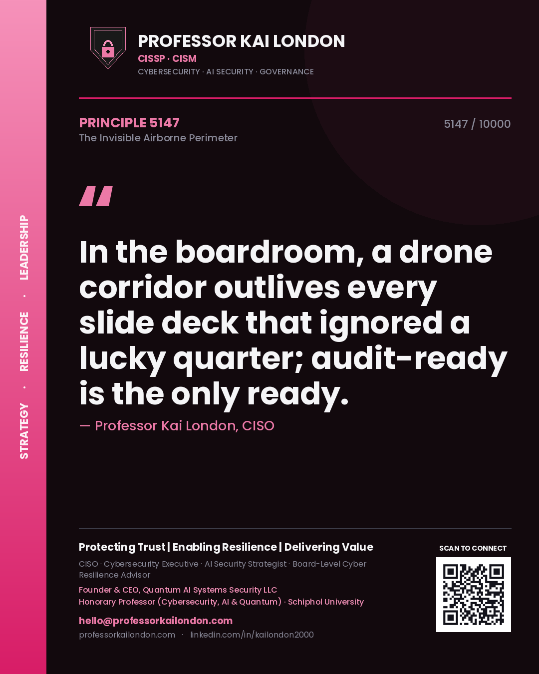 Professor Kai London principle 5147: In the boardroom, a drone corridor outlives every slide deck that ignored a lucky quarter; audit-ready is the only ready.