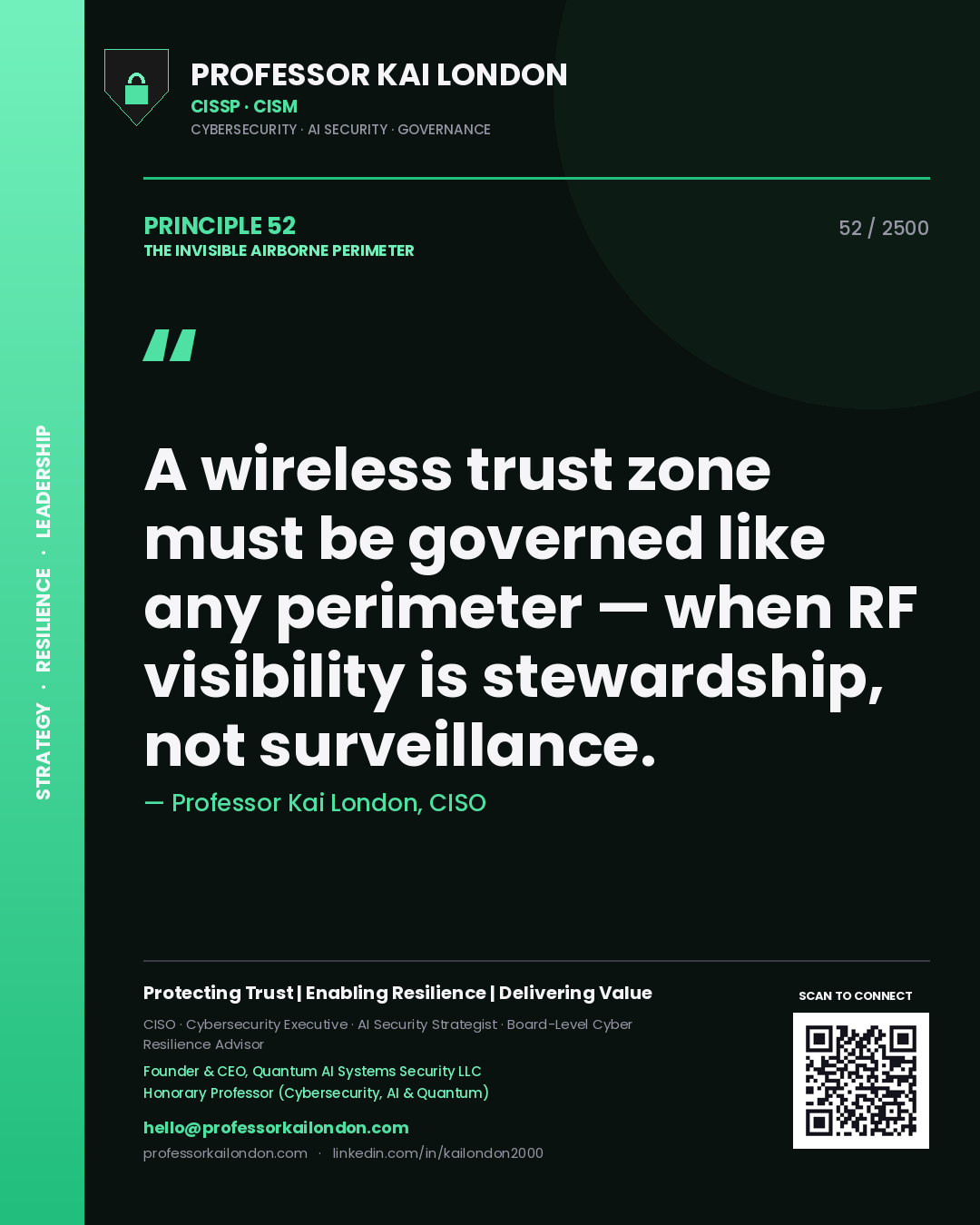 Professor Kai London principle 52: A wireless trust zone must be governed like any perimeter — when RF visibility is stewardship, not surveillance.