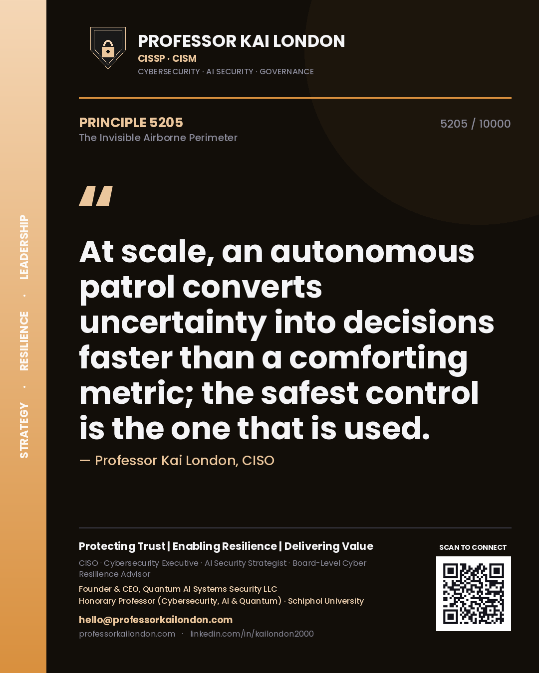 Professor Kai London principle 5205: At scale, an autonomous patrol converts uncertainty into decisions faster than a comforting metric; the safest control is the one that is used.
