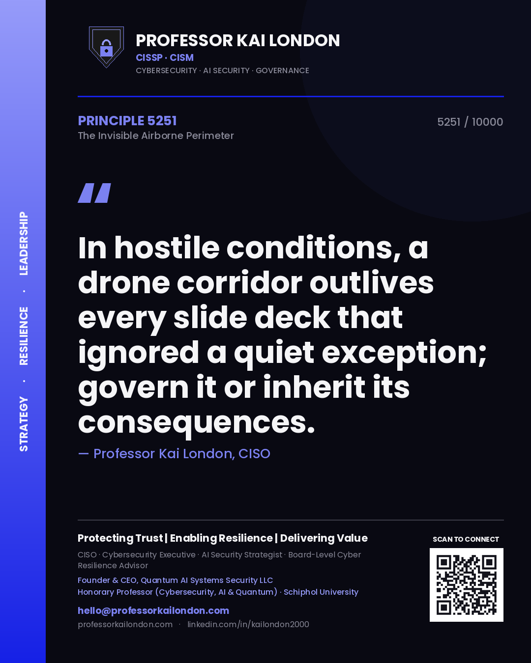Professor Kai London principle 5251: In hostile conditions, a drone corridor outlives every slide deck that ignored a quiet exception; govern it or inherit its consequences.