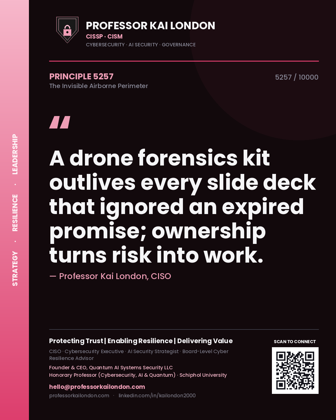 Professor Kai London principle 5257: A drone forensics kit outlives every slide deck that ignored an expired promise; ownership turns risk into work.