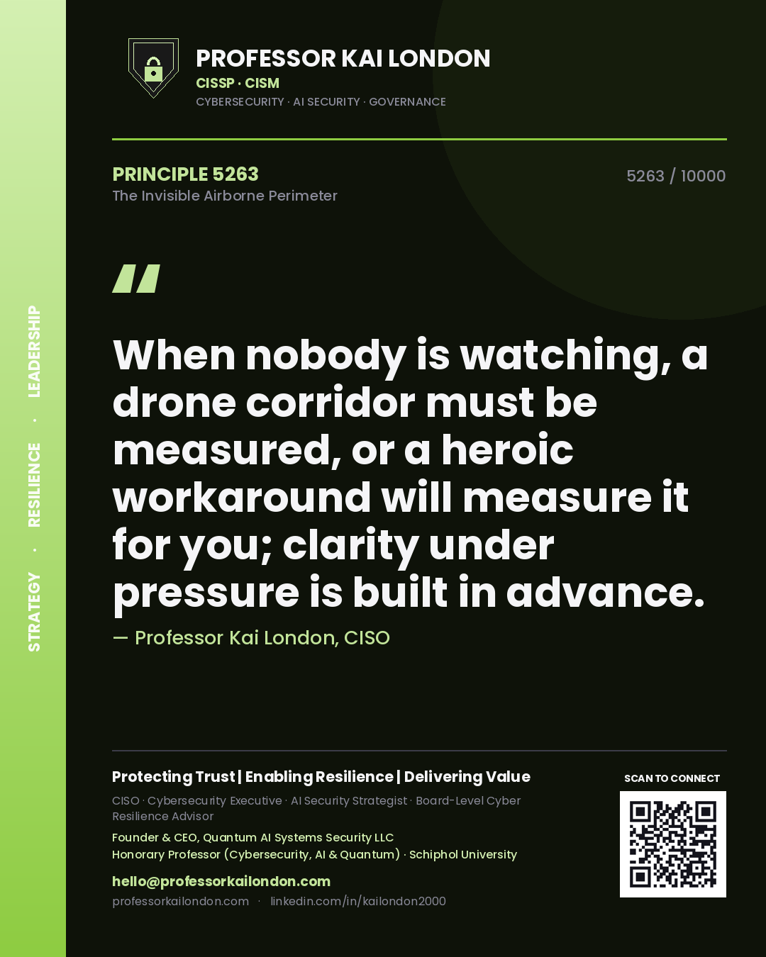 Professor Kai London principle 5263: When nobody is watching, a drone corridor must be measured, or a heroic workaround will measure it for you; clarity under pressure is built in advance.
