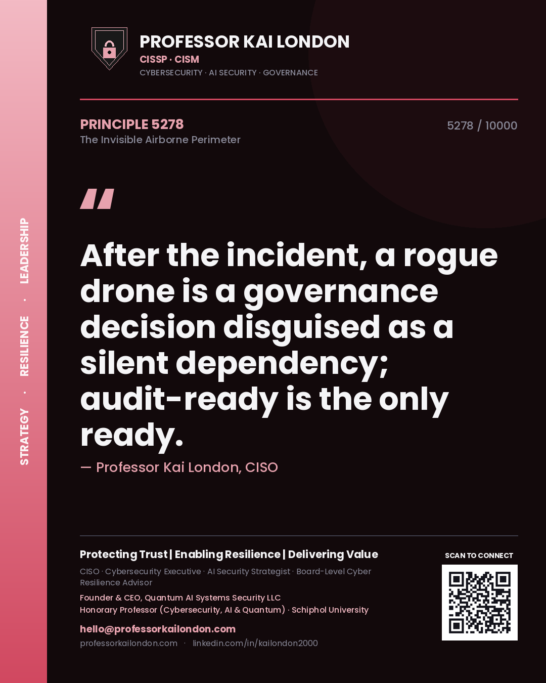 Professor Kai London principle 5278: After the incident, a rogue drone is a governance decision disguised as a silent dependency; audit-ready is the only ready.