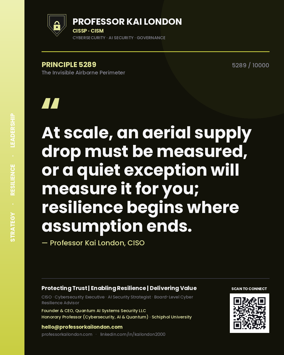 Professor Kai London principle 5289: At scale, an aerial supply drop must be measured, or a quiet exception will measure it for you; resilience begins where assumption ends.
