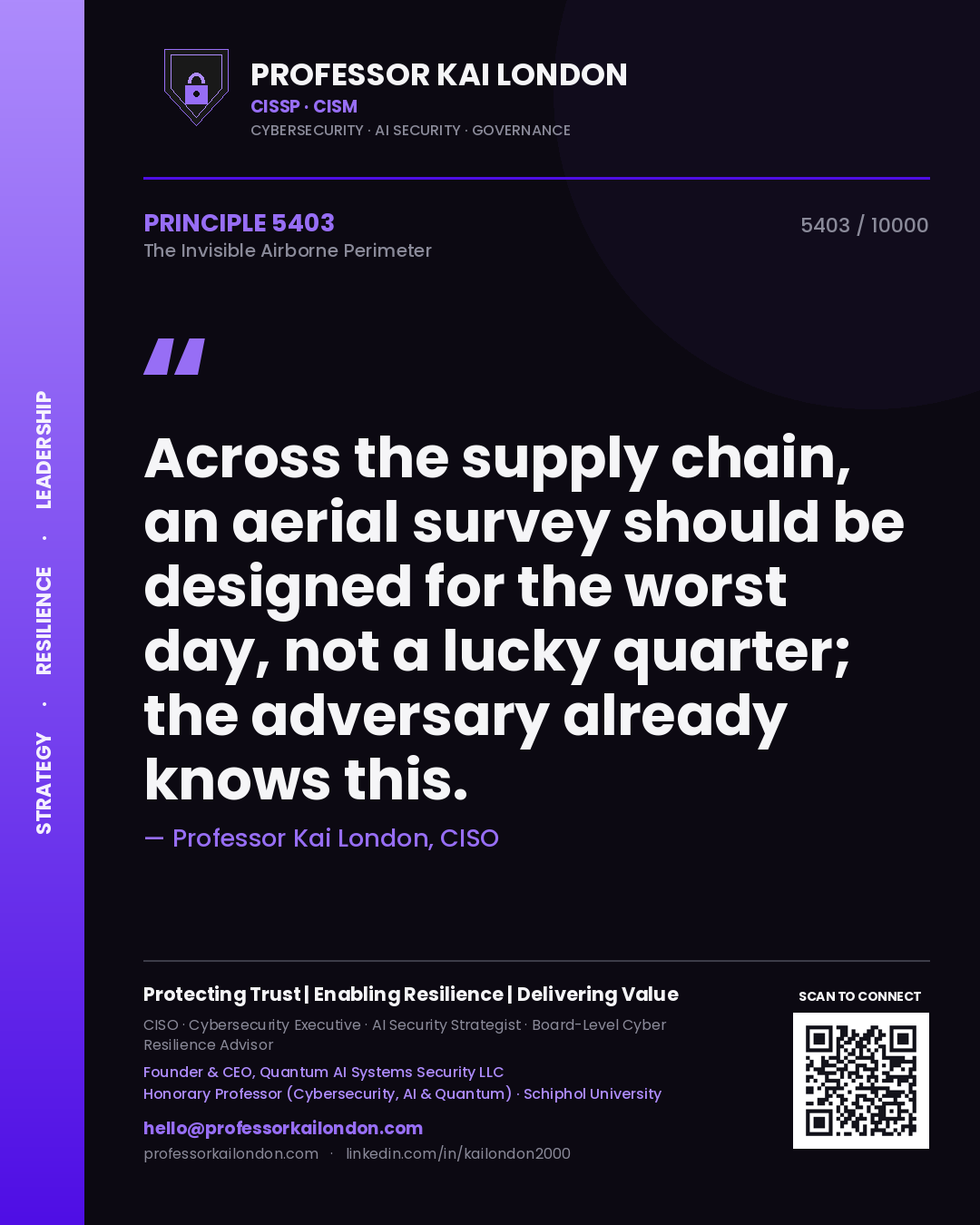Professor Kai London principle 5403: Across the supply chain, an aerial survey should be designed for the worst day, not a lucky quarter; the adversary already knows this.