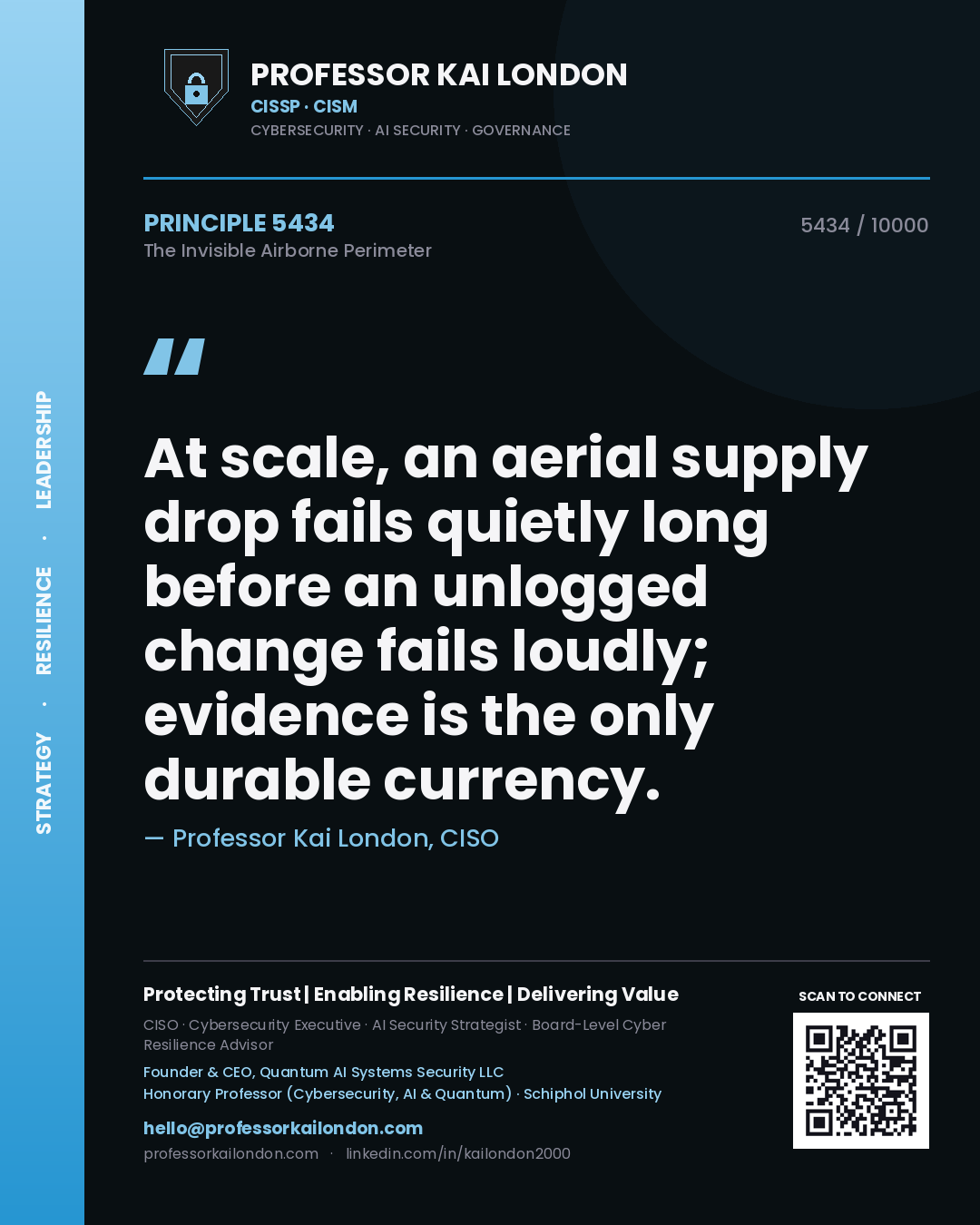 Professor Kai London principle 5434: At scale, an aerial supply drop fails quietly long before an unlogged change fails loudly; evidence is the only durable currency.