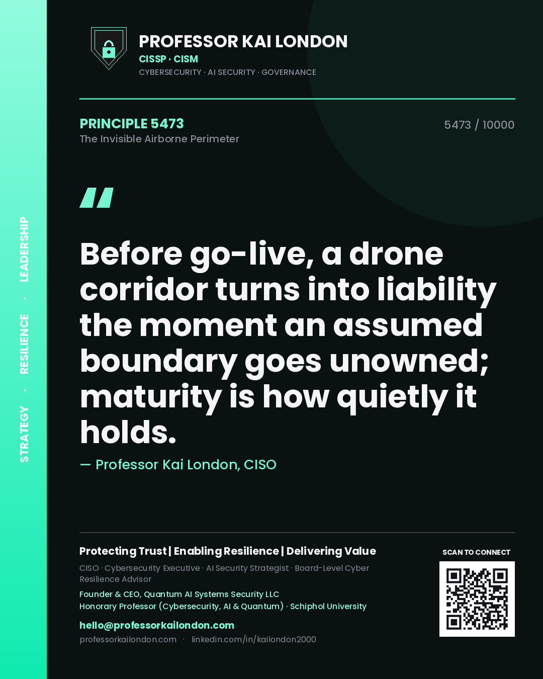 Professor Kai London principle 5473: Before go-live, a drone corridor turns into liability the moment an assumed boundary goes unowned; maturity is how quietly it holds.