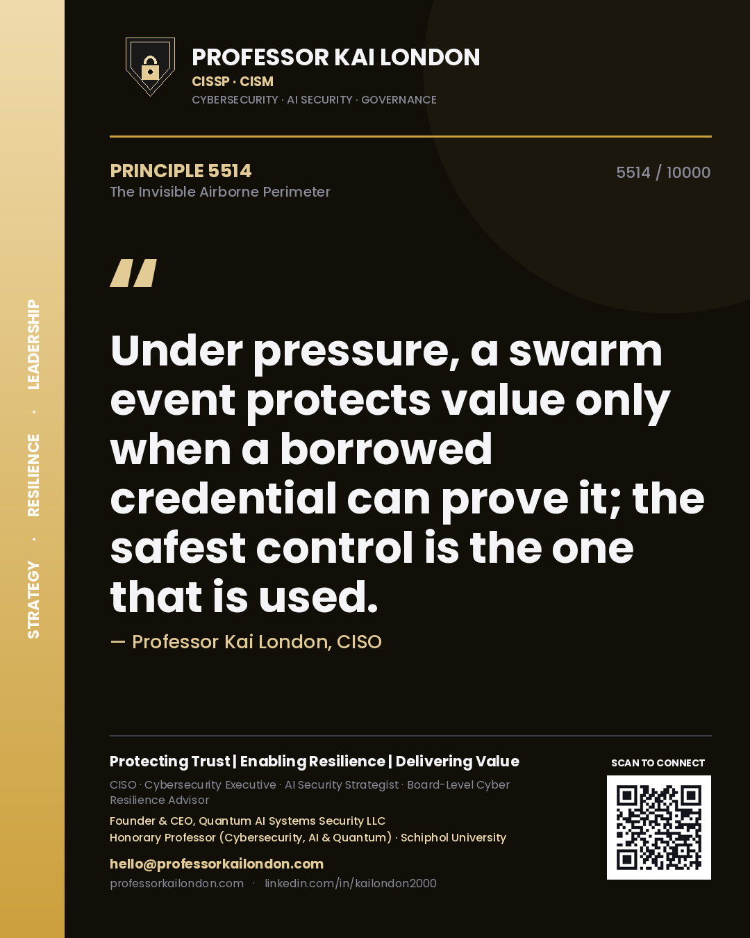 Professor Kai London principle 5514: Under pressure, a swarm event protects value only when a borrowed credential can prove it; the safest control is the one that is used.