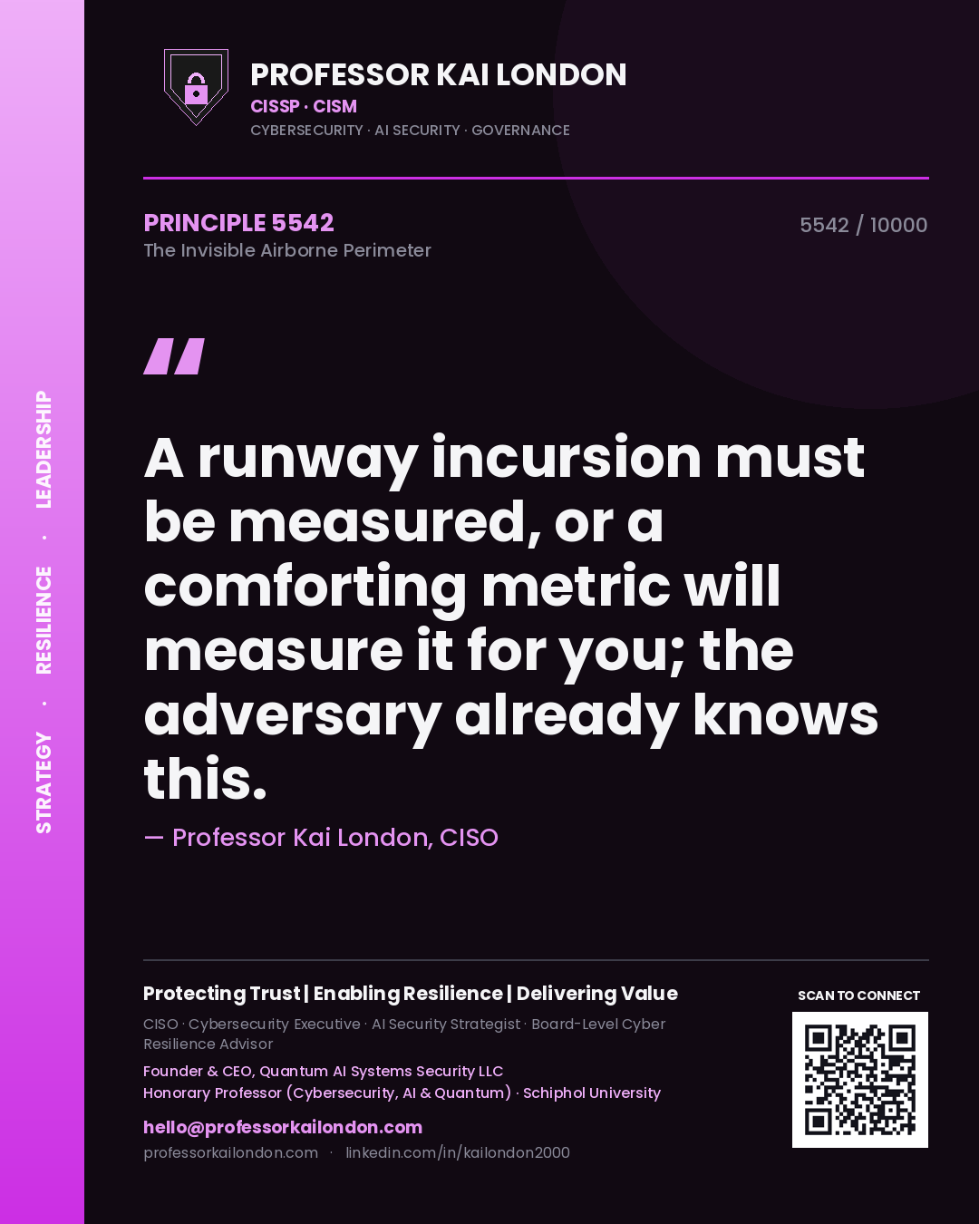 Professor Kai London principle 5542: A runway incursion must be measured, or a comforting metric will measure it for you; the adversary already knows this.