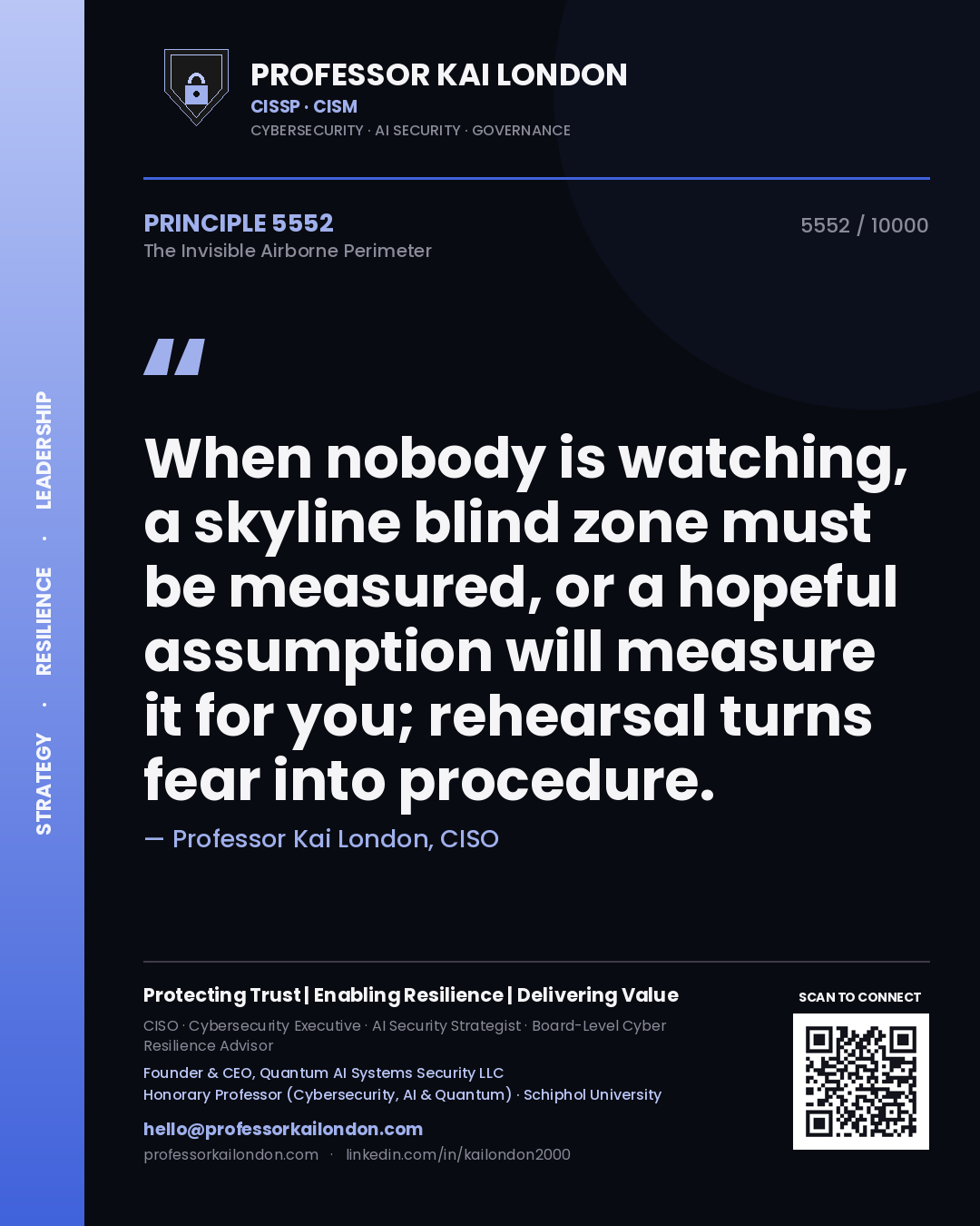 Professor Kai London principle 5552: When nobody is watching, a skyline blind zone must be measured, or a hopeful assumption will measure it for you; rehearsal turns fear into procedure.
