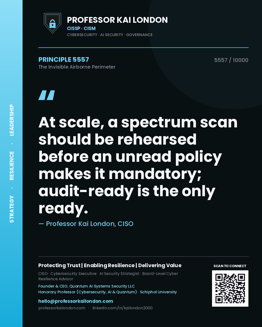 Professor Kai London principle 5557: At scale, a spectrum scan should be rehearsed before an unread policy makes it mandatory; audit-ready is the only ready.