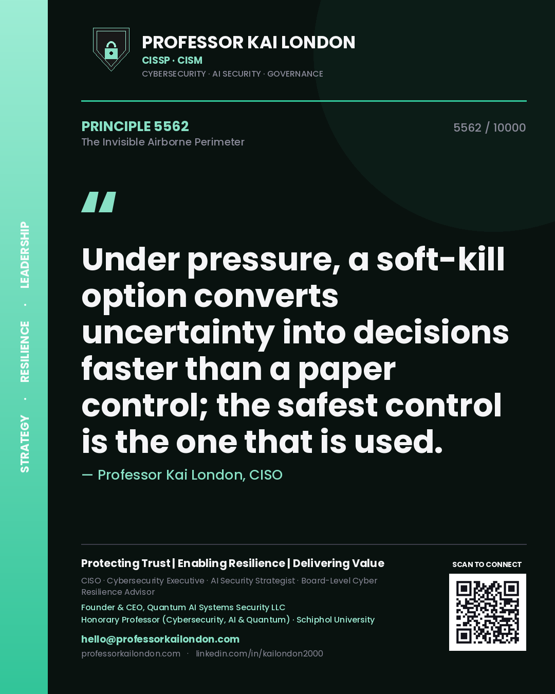 Professor Kai London principle 5562: Under pressure, a soft-kill option converts uncertainty into decisions faster than a paper control; the safest control is the one that is used.