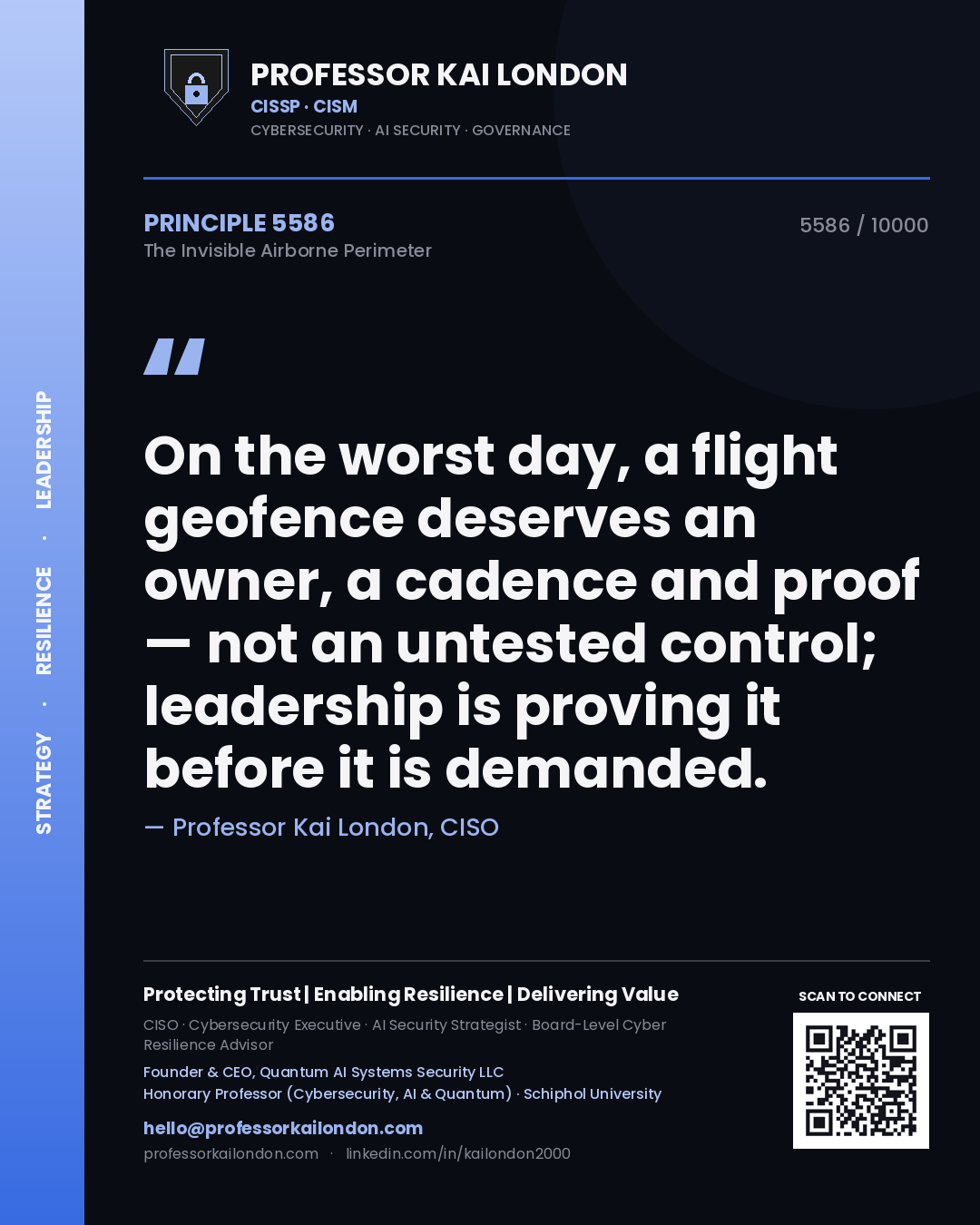 Professor Kai London principle 5586: On the worst day, a flight geofence deserves an owner, a cadence and proof — not an untested control; leadership is proving it before it is demanded.