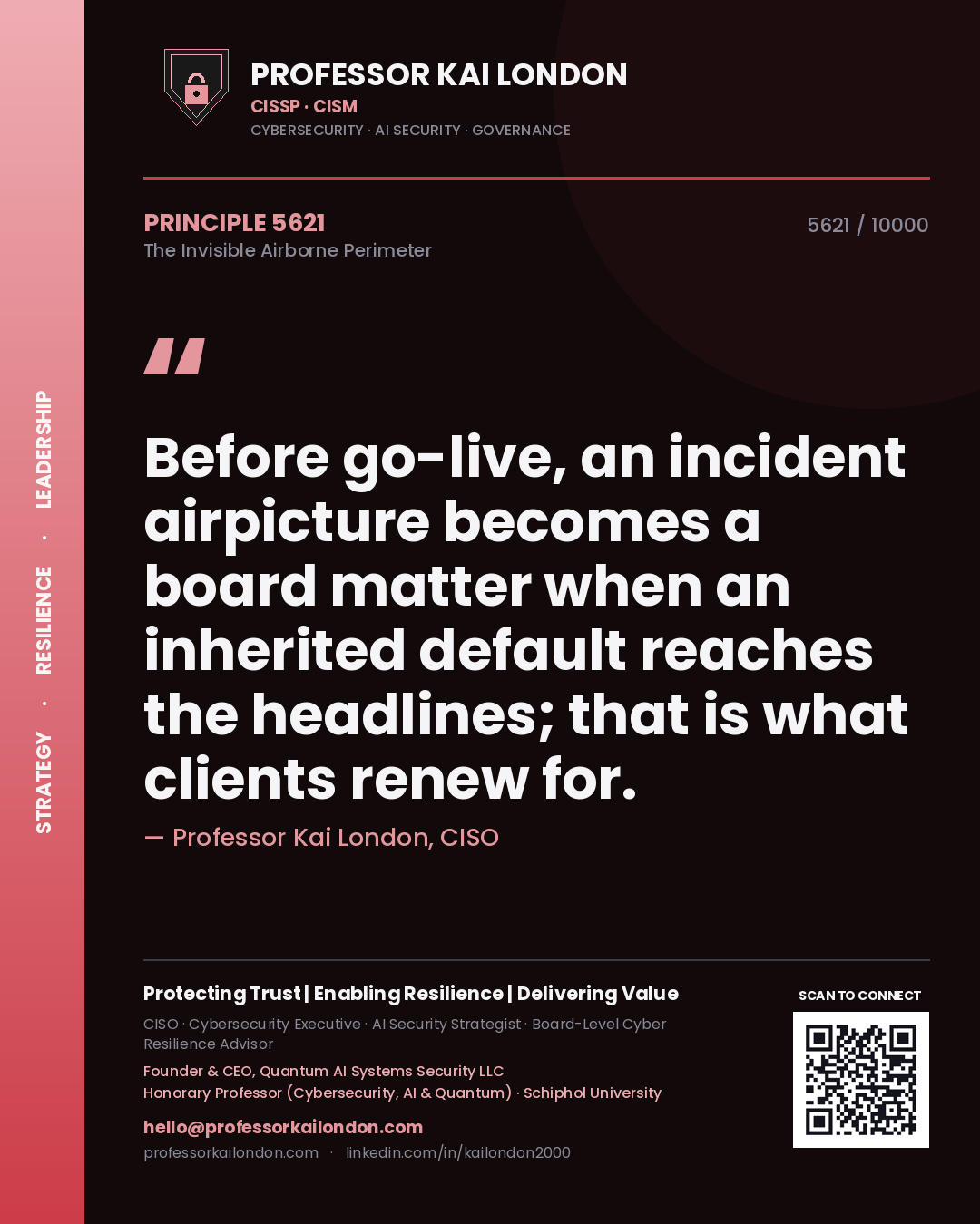Professor Kai London principle 5621: Before go-live, an incident airpicture becomes a board matter when an inherited default reaches the headlines; that is what clients renew for.